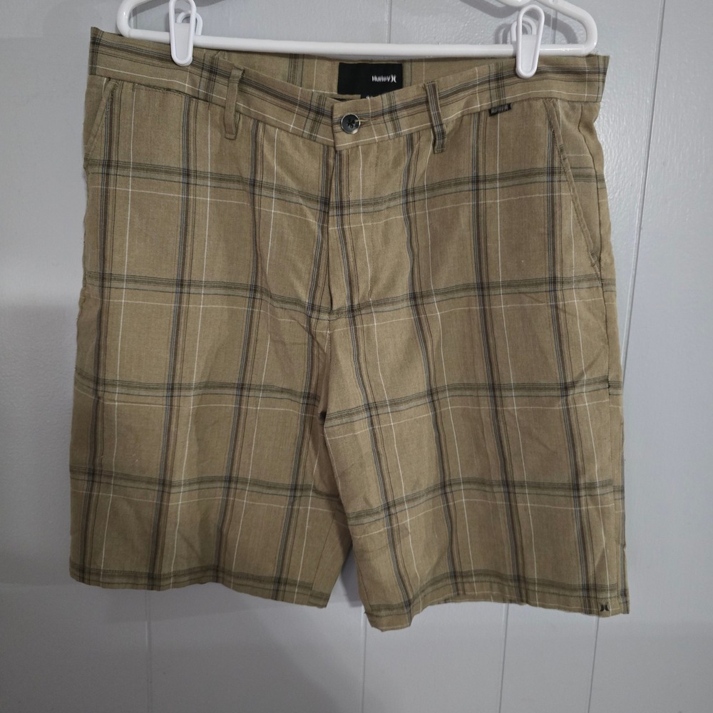 Hurley Plaid Walk Shorts Mens‎ 36 Tan Brown Casual Surf Skate Everyday